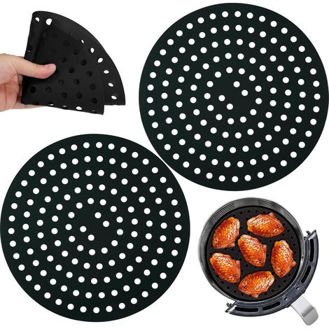 Tapis de cuisson ronds en silicone de 20 cm pour friteuse à air, lot de 2 : revêtement antiadhésif, réutilisables, perforés et résistants à la chaleur, compatibles lave-vaisselle, accessoires durables (1/5)