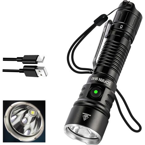 Lampe torche tactique rechargeable, 6000 K, charge USB-C, étanche IPX8, idéale pour utilisation tactique, sauvetage et camping (1/5)