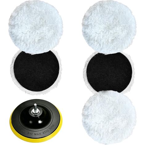 Lot de 5 tampons de polissage en laine d'agneau - 150 mm - Pour voiture, phares de voiture, sols en liège, ponceuse excentrique (1/5)