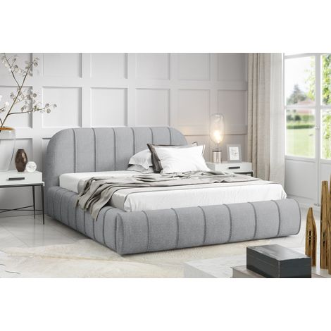 Emporius Lit avec sommier métallique 180x200 cm Lunea, tissu velours, coffre et sommier - gris clair (1/5)