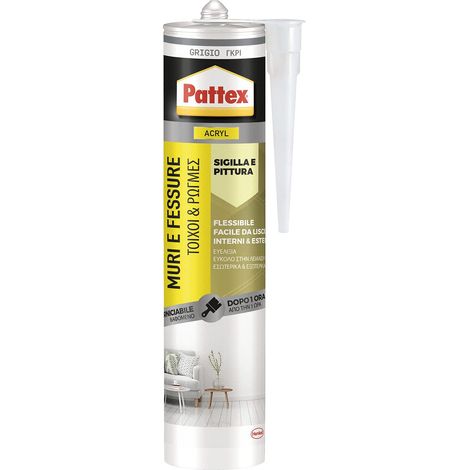 Mastic gris murs et feuilles, acrylique, vernis pour façade, joints, fumées, odeur, Usage intérieur, sans solvants, cartouche de 280 ml
