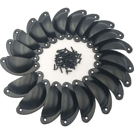 Vintage-Muschelgriff, Vintage-Möbelgriff, Retro-Türknauf, Schranktürknauf, 20 Stück schwarze Retro-Türgriffe mit 40 Schrauben (1/5)