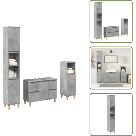 - vidaXL Set Mobili da Bagno 3 pz Grigio Cemento in Legno Multistrato -