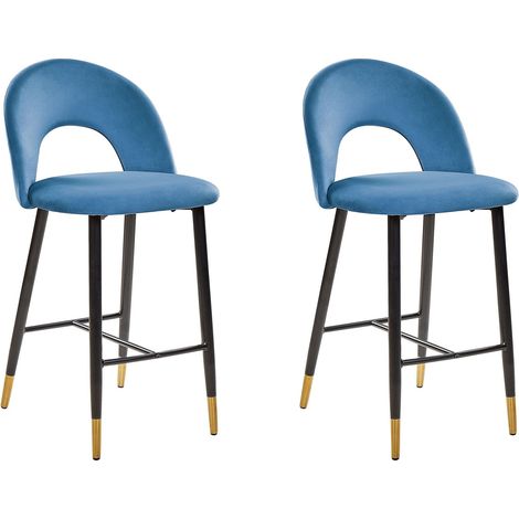 Set mit 2 Barstühlen FALTON Samtstoff Blau (1/5)