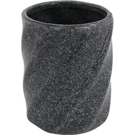 Cleafe - Bicchiere Porta Spazzolini In Ceramica Rigato Marmo Nero Accessori Arredo Bagno 87795 - (1/2)