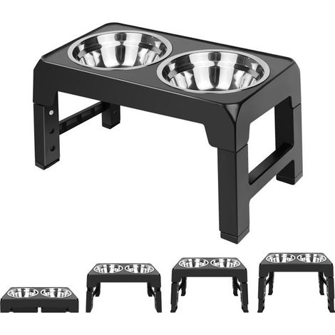 Special lifting bowl support for pets, adjustable height dog bowl, black