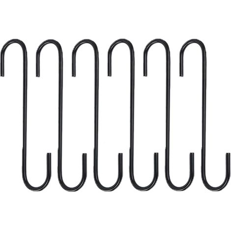 Lot de 6 crochets en S résistants de 20 cm en forme de S pour suspendre plantes, fleurs, paniers, jardin (Noir) (1/5)