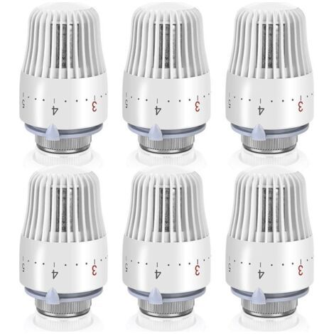 Robinet Thermostatique Radiateur: 6 Pièces Tête Thermostatique Radiateur, Thermostat Radiateur, Thermostat M30 X 1,5, Blanche