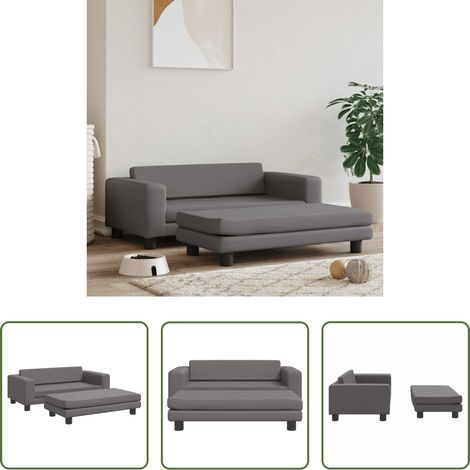 vidaXL Cama de perros con extensión cuero sintético gris 100x50x30 cm (1/5)