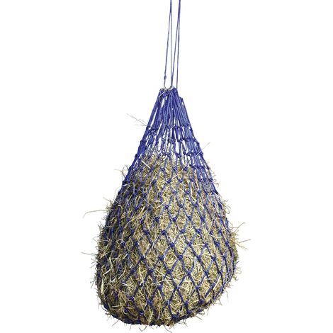 Filet à foin - 1 unité - Polyester bleu - Mailles 5x5 cm avec anneaux - Pour chevaux, bovins et moutons - Dimensions adaptées élevage (1/2)