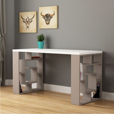 Tavolo Scrivania per Studio in Legno Porta PC con Libreria Ufficio Moderna Sala