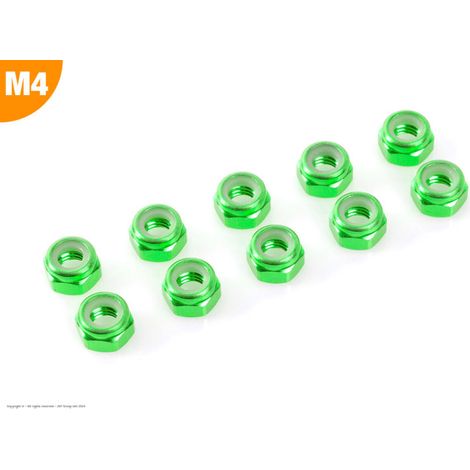 Revtec - Aluminium Nylstop Nut - M4 - Green - 10 pcs