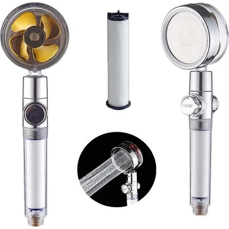 Soffione doccia ad elica ad alta pressione, soffione doccia girevole a 360°, doccia portatile ad alta pressione, con 1 filtro e interruttore di pausa, soffione doccia a risparmio idrico