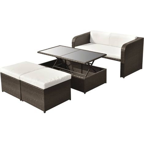 Salon de jardin 4 pcs Ensemble Table et Chaise de Jardin - avec coussins Résine tressée Marron BV219903 - BonneVie (1/5)