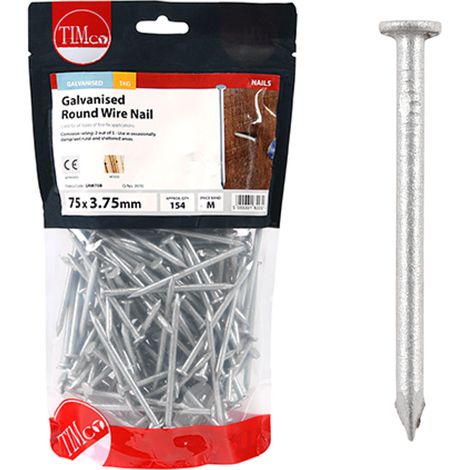 Timco Galvanised Round Wire Nails - 75 x 3.75mm (1kg Bag) (1/3)
