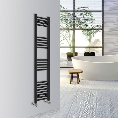 Warmehaus Straight Bathroom Heated Towel Rail Warmer Radiator Central Heating 1400x300mm Black