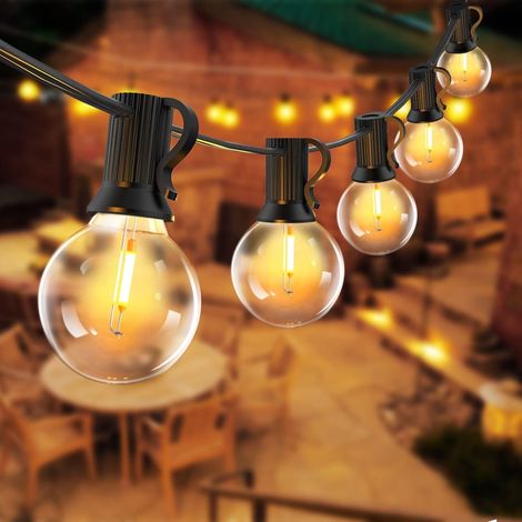 LED Fairy Lights Outdoor Power - 7.6M Outdoor Fairy Lights Weatherproof with 10+1 G40 Bulbs Shatterproof IP44 Waterproof Fairy Lights Indoor/Outdoor for Balcony Garden Terrace Weddings Parties [Energy (1/5)