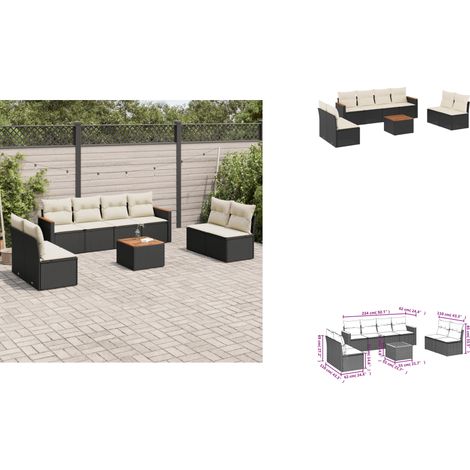 9-tlg. Garten-Sofagarnitur mit Kissen Schwarz Poly Rattan - Gartenmöbel - Gartensorte - Outdoor Möbel - Lounge Set - Esstisch (1/3)