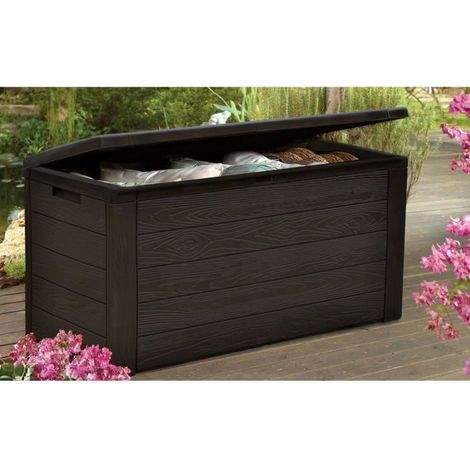 TOOD Maleta de almacenamiento en resina - 300 L - Color marrón aspecto madera - 120 x 46 x 58 cm