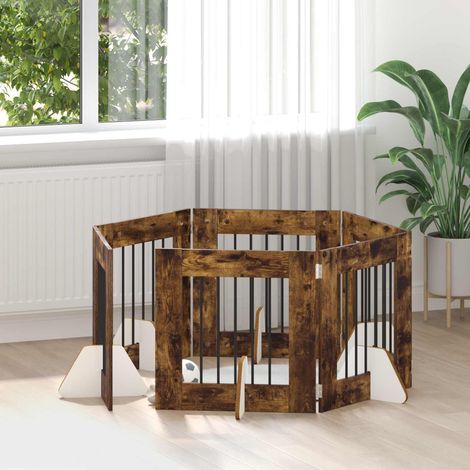 Portillon pour chien avec supports 6 pcs Chêne fumé 60 x 60 cm vidaXL