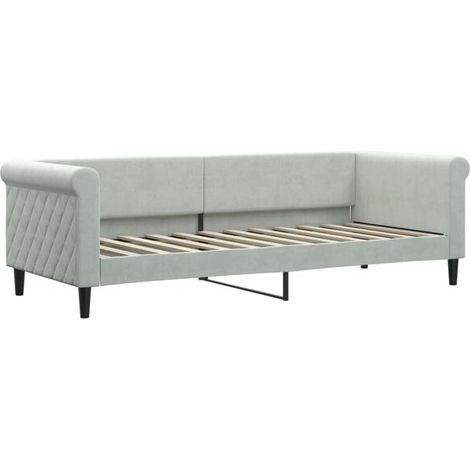 Canapé-lit gris clair (matelas non inclus), 80x200 cm, tissu velours. (1/5)