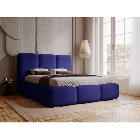 Lit rembourré avec rangement 160x200 velours bleu Bubble (1/5)