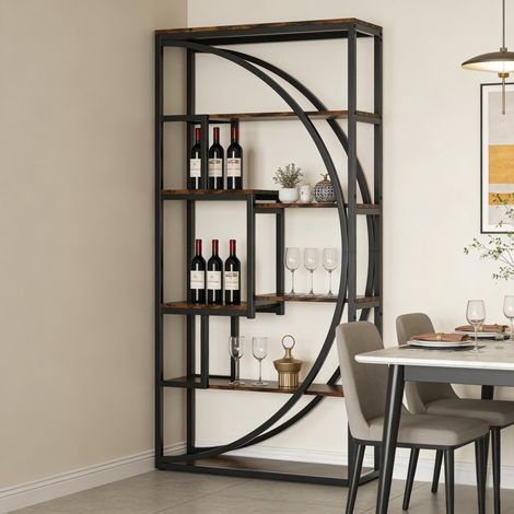 Bibliothèque ouverte 80 x 30 x 179 cm en métal et bois noir OKMYHOME (1/5)