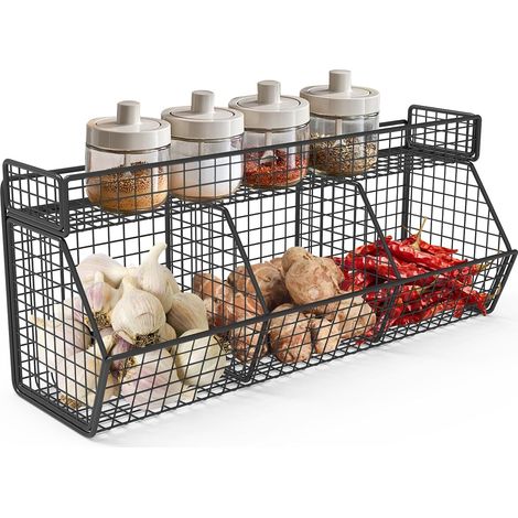 Paniers de rangement muraux à suspendre pour cuisine, panier à fruits, 3 grilles pour comptoir de cuisine, paniers de rangement muraux pour légumes, fruits, pain (1/5)
