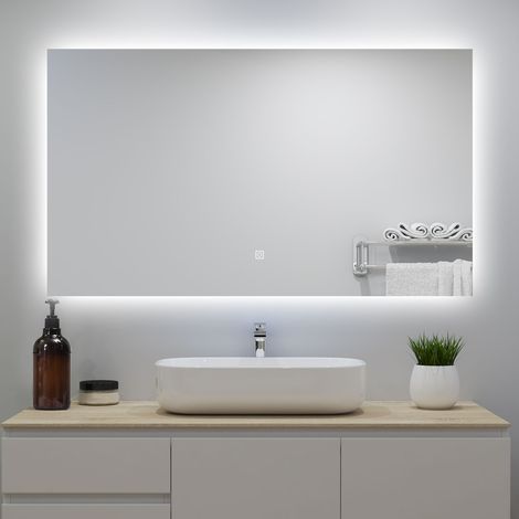 Acezanble miroir lumineux 120x70cm avec Anti-buée + Dimmable, Mural Miroir salle de bain