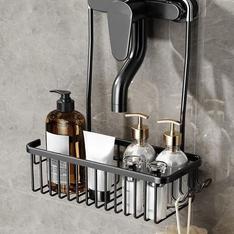 Étagère de Douche Pratique sans Perçage pour Toilettes, Rangement de Salle de Bain pour Produits de Douche et Bain Meuble salle de bain Noir (1/5)