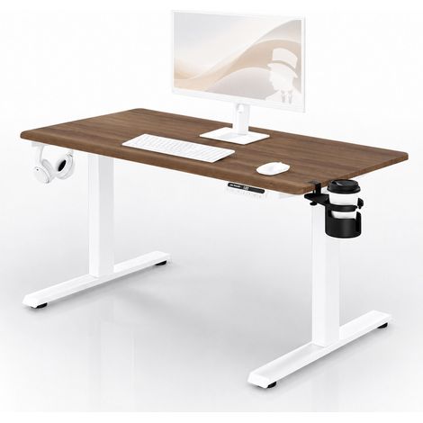 Elektrischer Schreibtisch mit Höhenverstellung ergonomisch weiß/Nussbaum,1200x600 mm: ARIA