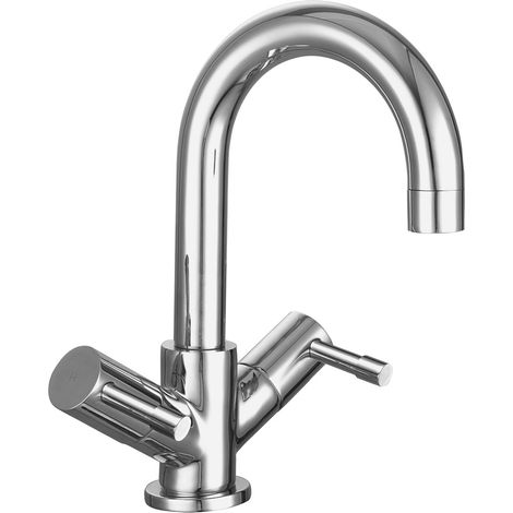 Nuie Series 2 Economy Mono Basin Mixer Tap with Push Button Waste Dual Handle - Chrome (1/4)