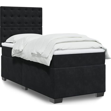 Cama box spring con colchón terciopelo negro 90x200 cm (1/5)