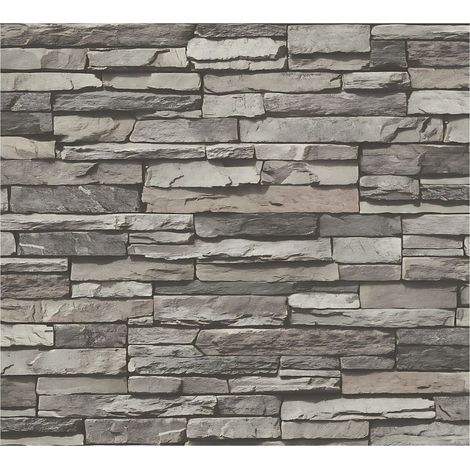 Papier peint aspect pierre carrelage 3D Profhome 958331 papier peint intissé lisse avec un dessin nature mat gris blanc-crème noir 5,33 m2 (1/5)