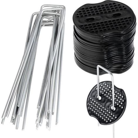 50 Piquets de fixation, Acier galvanisé, 15,2cm, Avec rondelles PVC, Pour toile de paillage et tente (1/4)