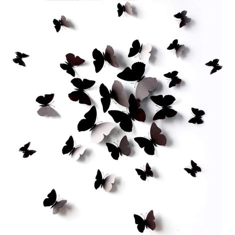 120 Pièces 3D Simulation Papillon Autocollant Mural,Aimants De Salon De Chambre Et Ensemble D'autocollants De Colle, Décor De Chambre D'enfants Noir-Fei Yu (1/5)