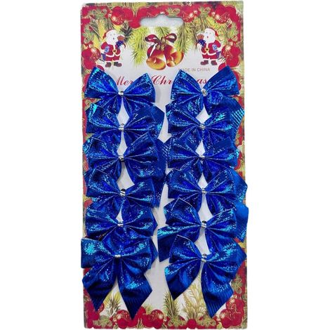 Nœud Pour Sapin De Noël - Velours Brillant Bleu Marine Argenté - Décoration Arbre Fête Hôtel - Lot De 12 (1/5)