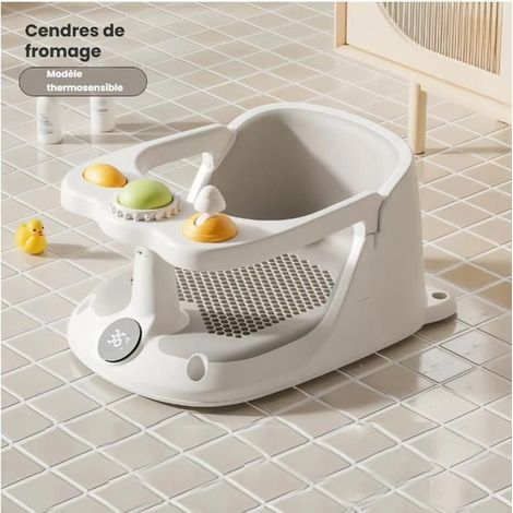 Siège de bain pour bébé dès 6 mois, détection intelligente de la température, antidérapant, confortable, enveloppant - Gris. (1/5)