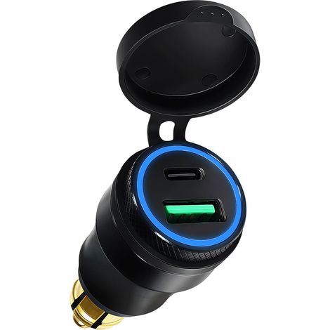 Chargeur USB Moto DIN Hella vers Type C 30W PD & QC 3.0, Adaptateur Prise USB Moto Etanche 12V/24V en Aluminium avec LED, Allume Cigare Type C Rapide Compatible avec BMW Ducati Triumph Campervan (1/5)