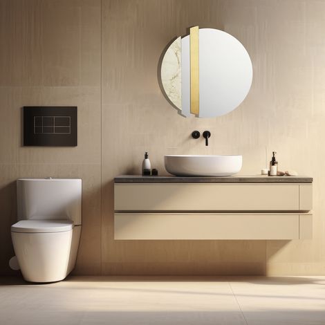 Specchio moderno 80 cm con decori foglia oro e effetto marmo avorio - KEVIN (1/3)