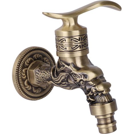 Robinet de machine à laver de style antique, tout en cuivre, style européen, robinet d'évier à vadrouille allongé, montage mural à 4 points d'eau froide, G1/2". (1/5)