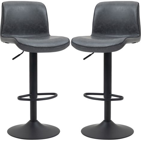 Bar Stools Set of 2, PU Lear Barstools with Backrest and Footrest for Kitchen, Counter, Breakfast Bar, Dark Grey (1/5)