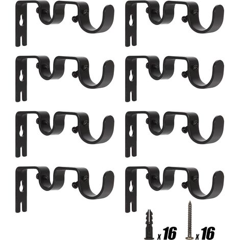 Filiyano-Lot de 8 supports de tringle à rideaux doubles, supports de tringle doubles réglables pour fenêtre, chambre, tringle à rideaux (noir) (1/4)