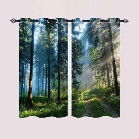 Rideau Occultant Brumeux Jungle Forêt Arbre Rideau Thermique Isolant Draperies Intérieurs Tenture Opaque à Oeillets pour Maison Chambre Salon Fenetre 2 Pièces L 60 x H 120 cm - 60L X 120H cm (2 Pannea (1/5)