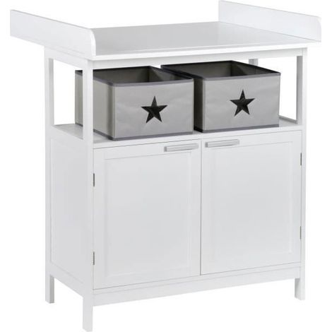 Commode a langer - ROBA - HAMBURG - 2 portes + 2 boîtes de rangement - Blanc