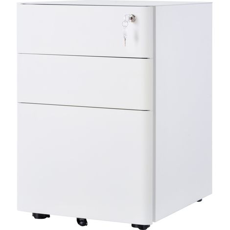 Cassettiera da Ufficio 3 Cassetti con Serratura e Rotelle 39x48x59 cm in Acciaio Bianco (1/5)