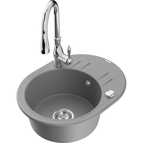 Mexen Kevin fregadero de granito de 1 seno con escurridor y grifo de cocina Savita, gris - 6517-71-672601-00 (1/5)