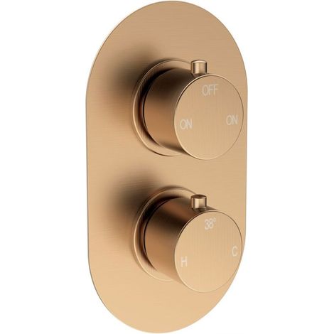 Signature Reflex Thermostatic Round 2 Outlet Concealed Shower Valve Dual Handle - Brushed Bronze