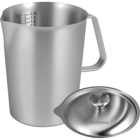 Pichet Lait Acier Inoxydable 2L - Couvercle Inclus - Gradués Précis - Bec Verseur - Barista Café Latte (1/5)