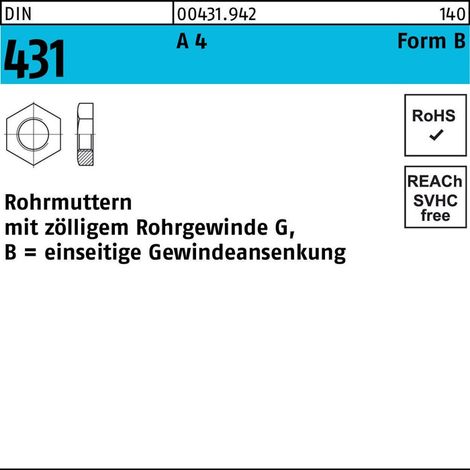 Rohrmutter DIN 431 BG 1/8 SW19A 4 25 Stück (1/2)